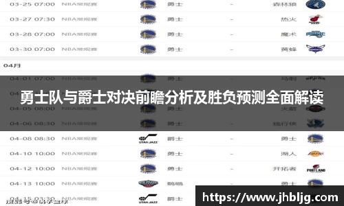 勇士队与爵士对决前瞻分析及胜负预测全面解读